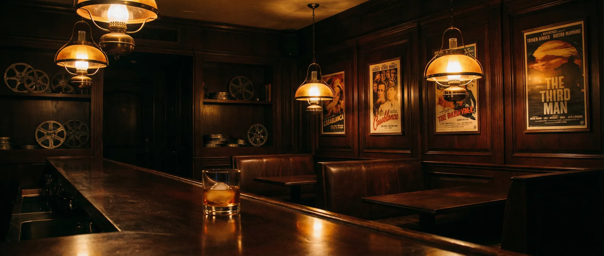 老式酒馆吧台上的威士忌杯与暖黄灯光 - 黑桃TV 酒馆氛围